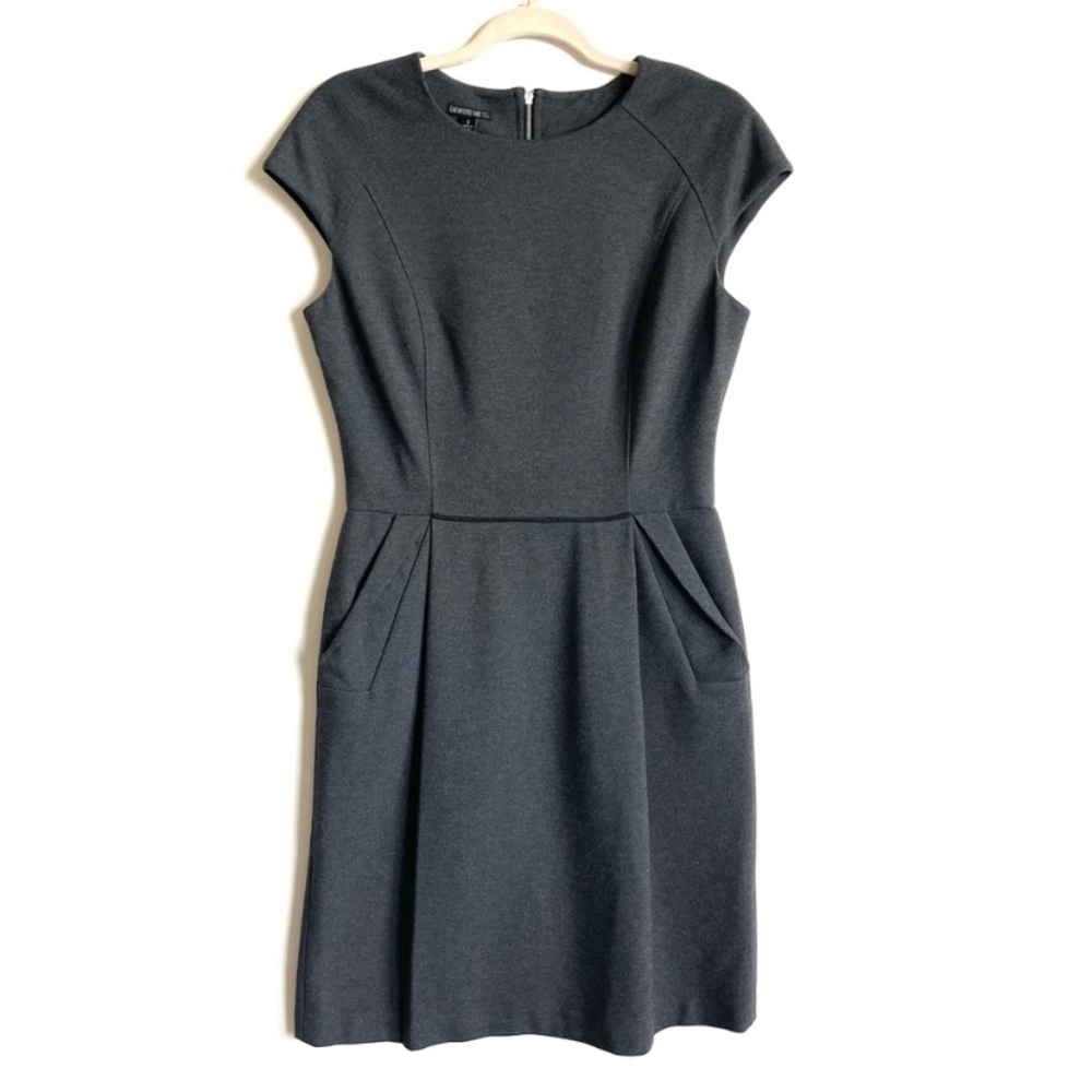 Lafayette 148 grey sheath dress with pockets NYC designer high fashion